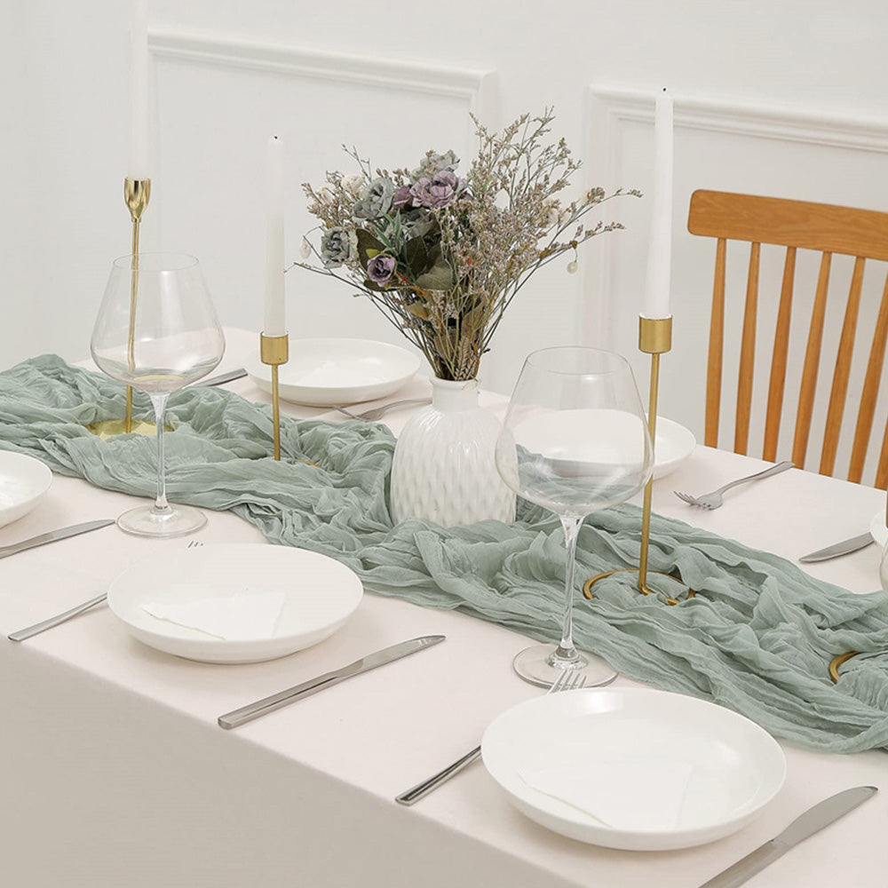 90 x 300cm Easter Cheesecloth Table Runner Boho Rustic Table Runner for Wedding Party Home Decor Green