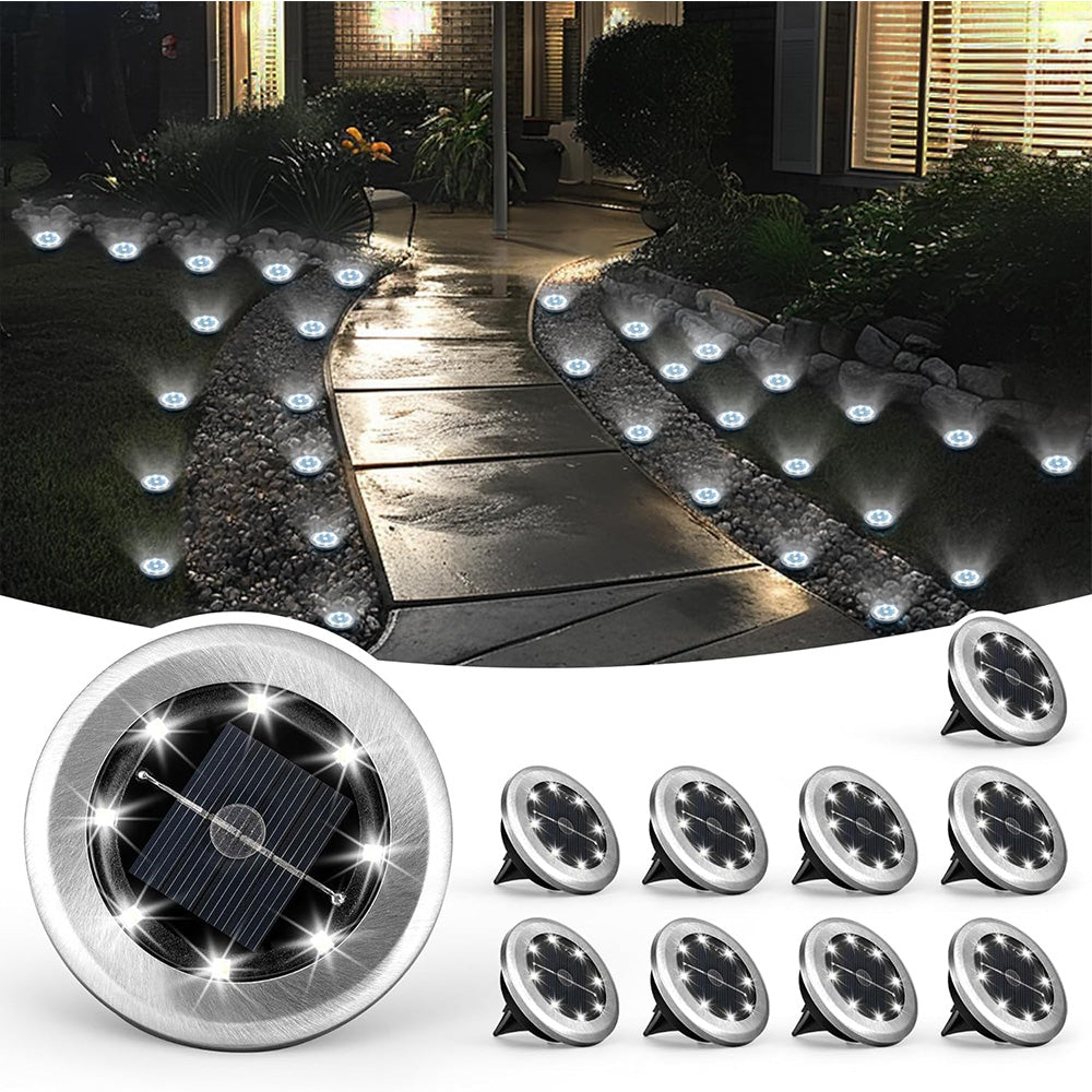 10Pcs Mini Solar Ground Lights Outdoor Pathway Decorative Lights for Yard Garden Decor White Light
