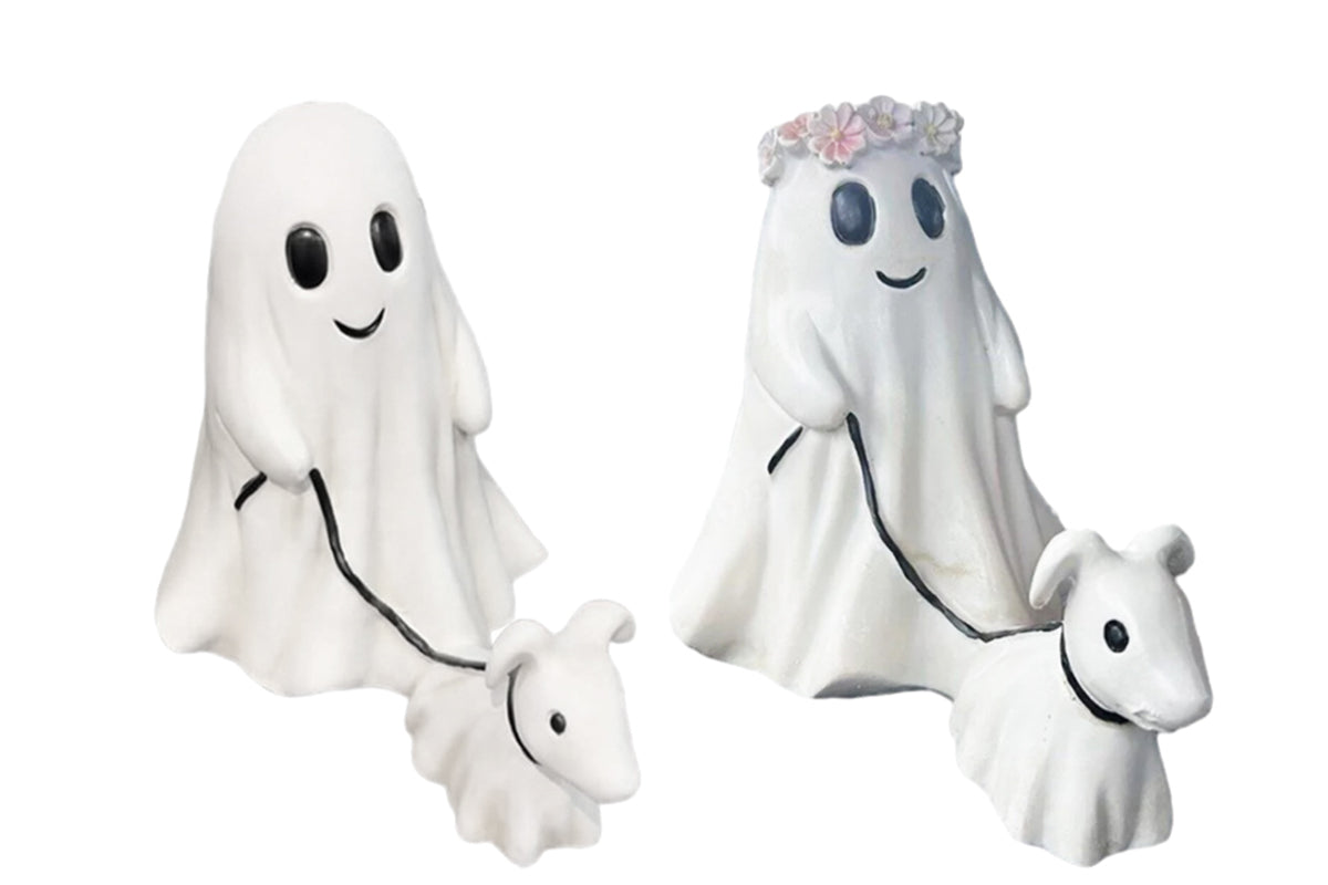 2Pcs Halloween Ghost Walking Dog Statue Spooky Ghost Dog Halloween Figurine-Style 1 And Style 2