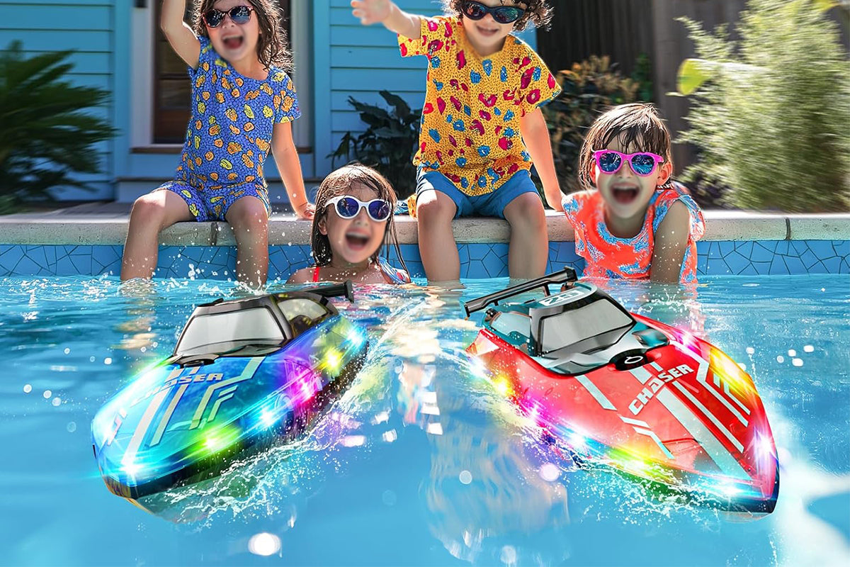 RC Boat for Little Ones with LED Lights 2.4Ghz Remote Control Racing Boats for Ages 6-Blue