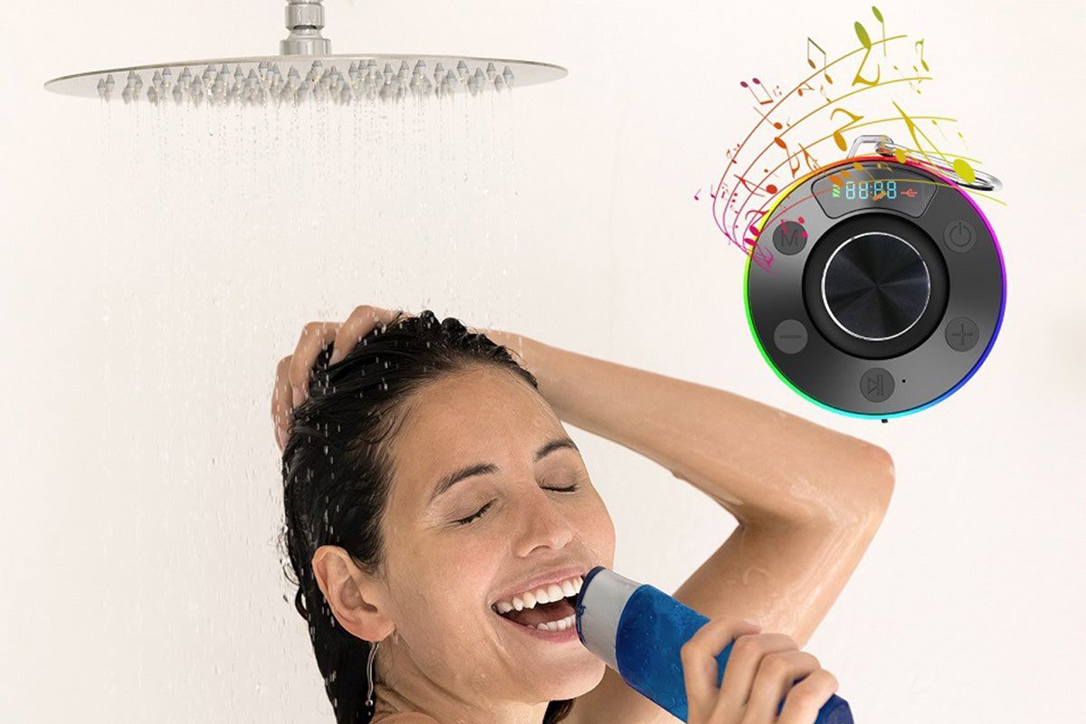 Bluetooth 5.3 Shower Speaker Water-resistant Wireless Speaker With Suction Cup Shower Radio For Outdoor-Black