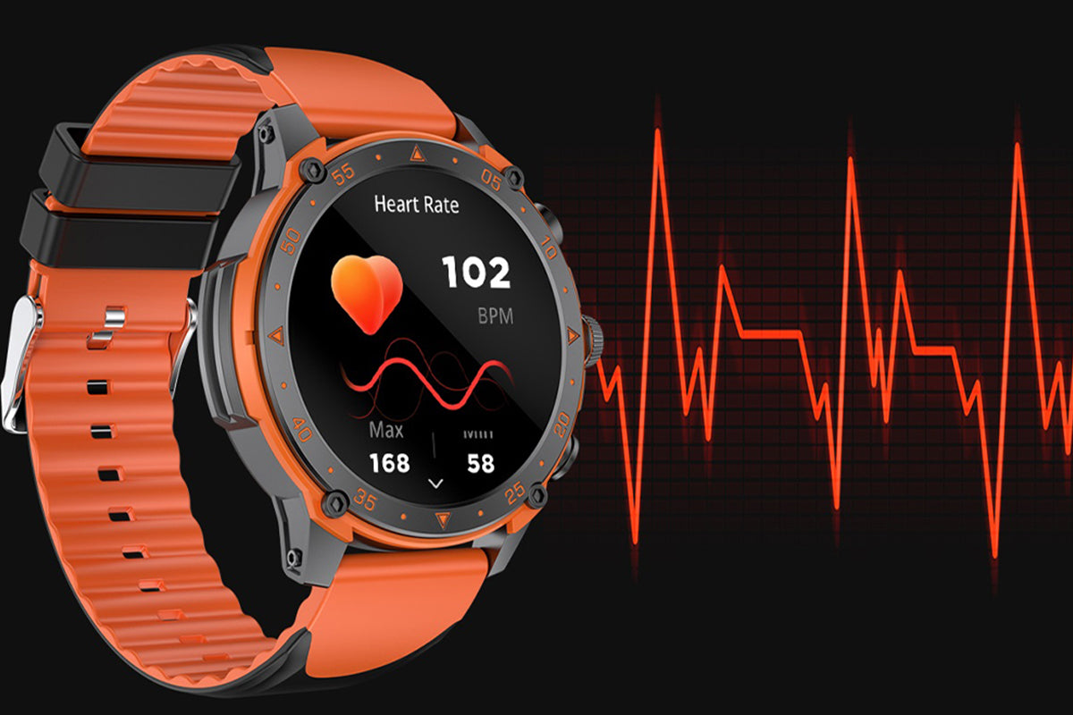 Smart Watch 1.43-Inch Fitness Watch with 24H Heart Rate Blood Pressure Blood Oxygen Female Physiological Flashlight Activity Tracker-Orange