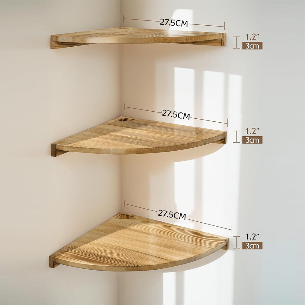 3-Tier Carbonized Wood Corner Shelf for Bathroom Living Room