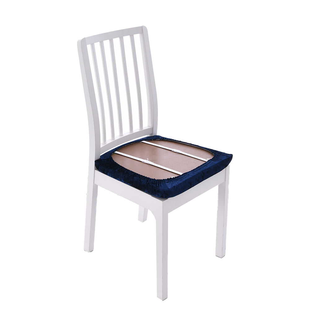 2Pcs Velvet Dining Chair Seat Covers Stretch Chair Seat Cushion Cover -Blue