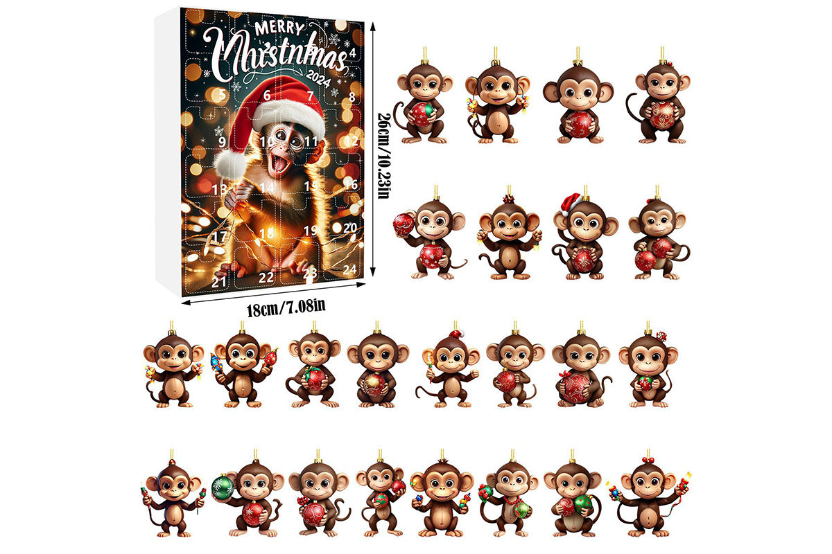 2025 Advent Countdown Calendar Monkey Christmas Hanging Ornaments -Joyful Monkey