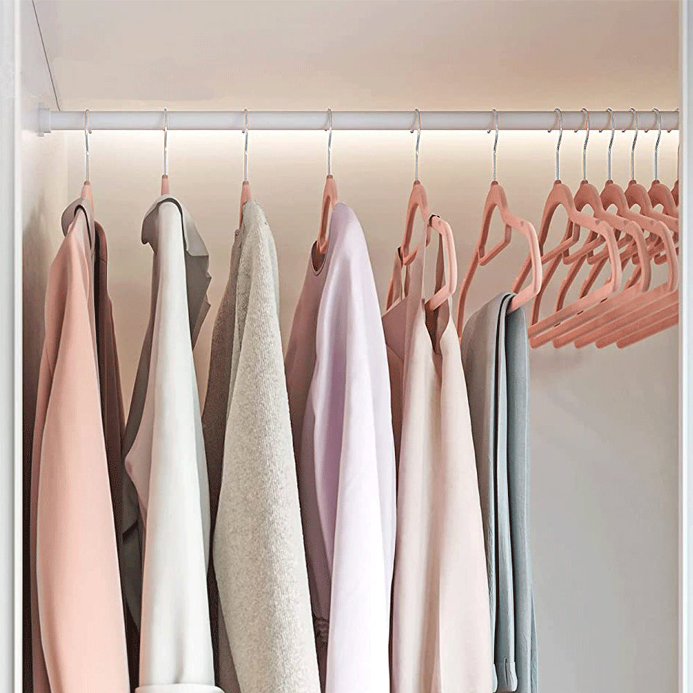 10Pcs Flocked Clothes Hanger Anti-Slip Hanger with 360 Degrees Swivel Hook for Suits Dresses Shirts Pink