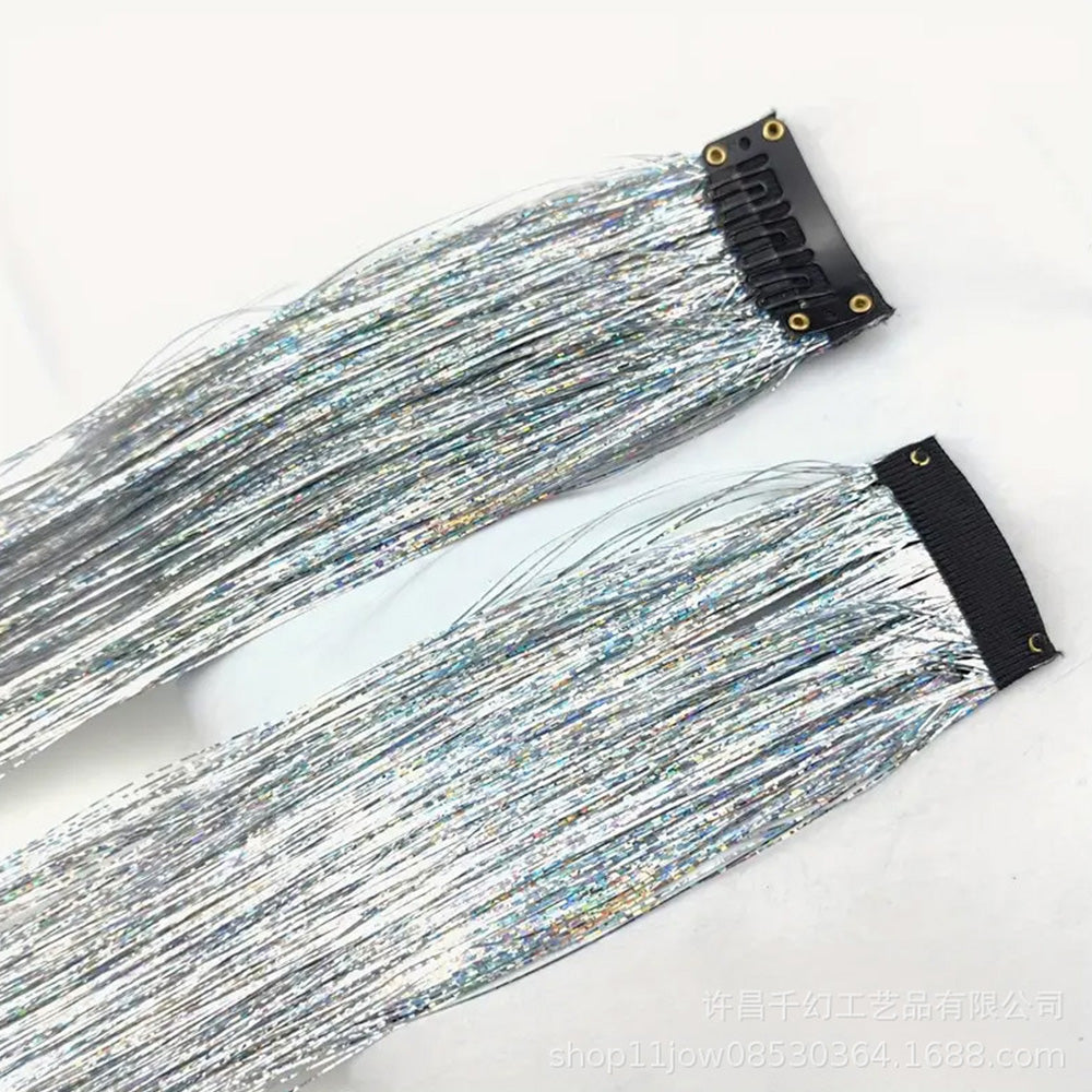 12-Piece Hair Tinsel Clip Kit Sparkly Fairy Hair Extensions for Glamorous Styling Silver