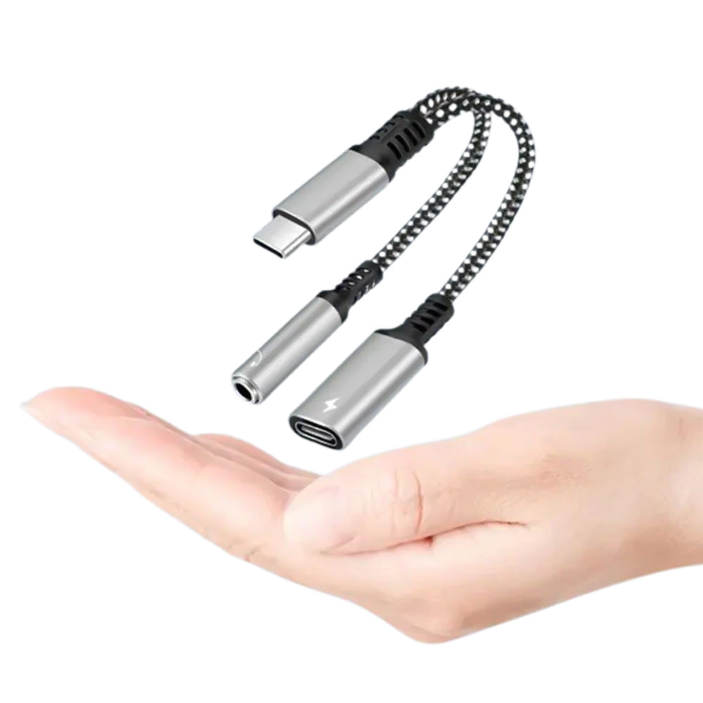 2-in-1 Type-C Audio and Charging Adapter for USB-C Devices with 30W Fast Charge Silver