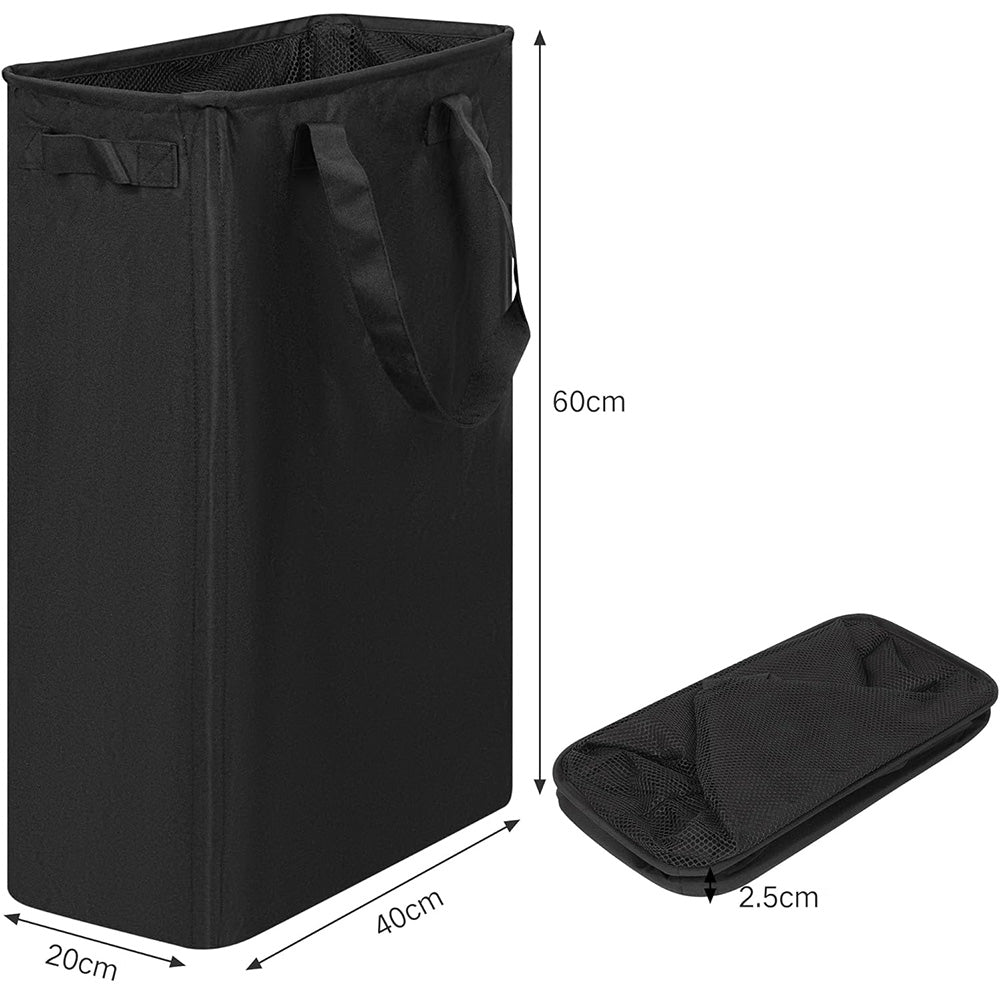 Slim Collapsible Laundry Basket with Handles for Small Spaces Black