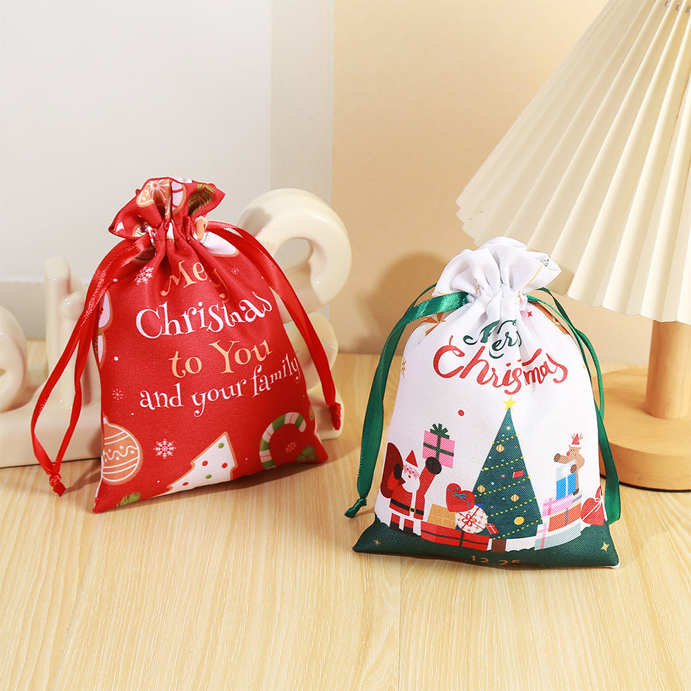 10Pcs Christmas Drawstring Storage Bags Xmas Holiday Wrapping Sacks Style 2