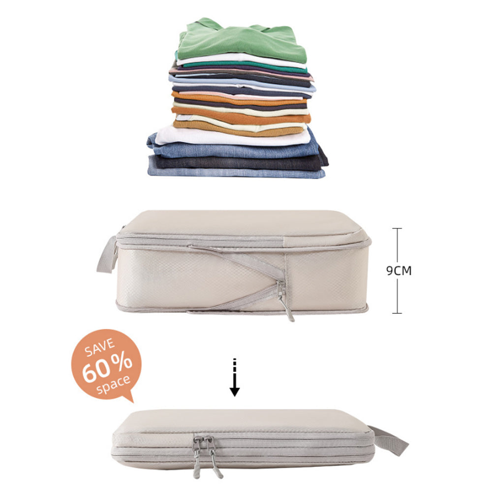 4Pcs Compression Packing Cubes Travel Luggage Storage Bags Organizers Beige