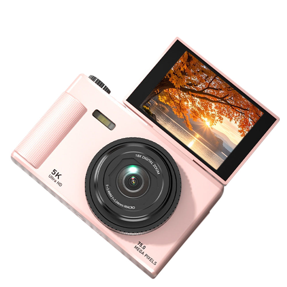 5K Digital Camera ¨C 18X Zoom Flip Screen Point-and-Shoot with 64GB Memory Card Pink