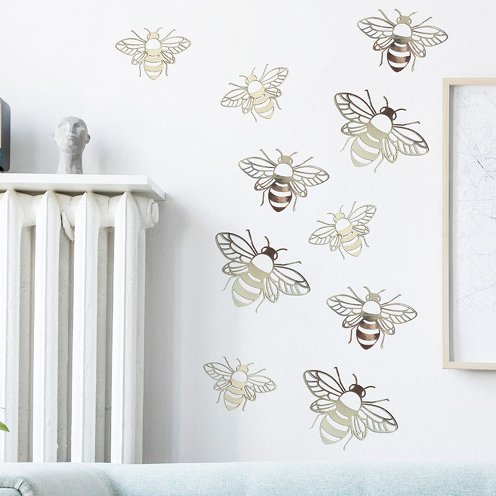 24Pcs Shiny Wall Stickers Hollow Bee Stickers for Home Decoration -Silver