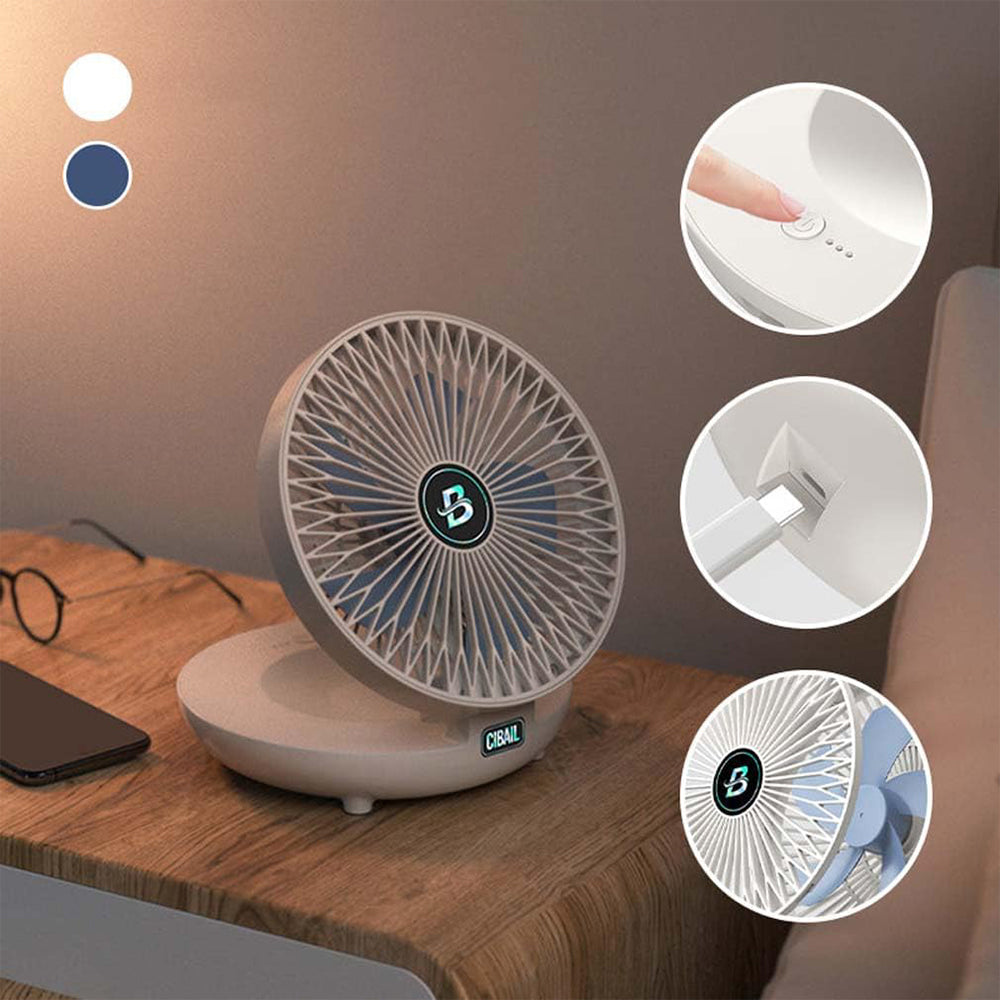 3-Speed Adjustable Air Circulator Fan Foldable Wall Hanging Fan Rechargeable Desktop Cooling Fan White
