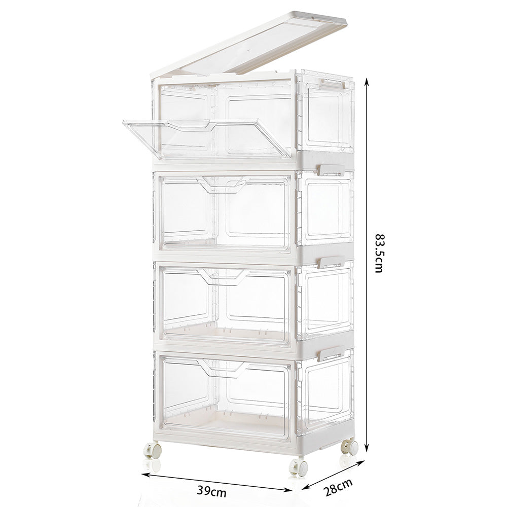 4 Tier Clear Storage Bins with Lids Stackable Plastic Bins with Wheels for Closet Bedroom Living Room