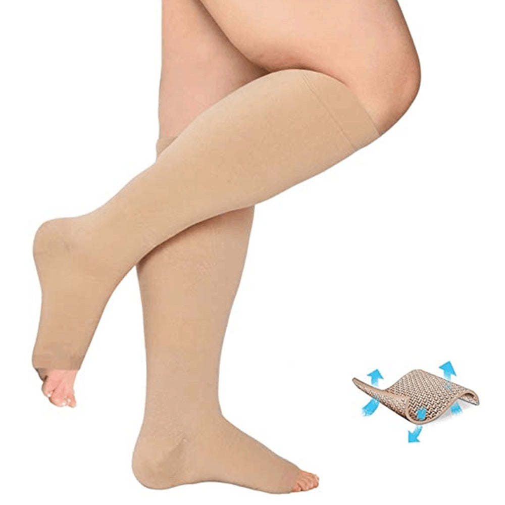 Pair of Compression Sock Wide Calf Leg Support Sleeves Nude