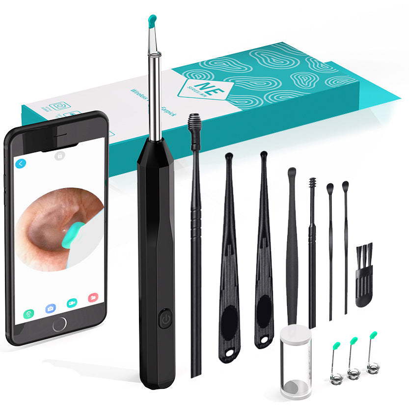 WIFI Connection Ear Wax Removal Tool Ear Set Camera Wireless Ear Endoscope Spoon -Black