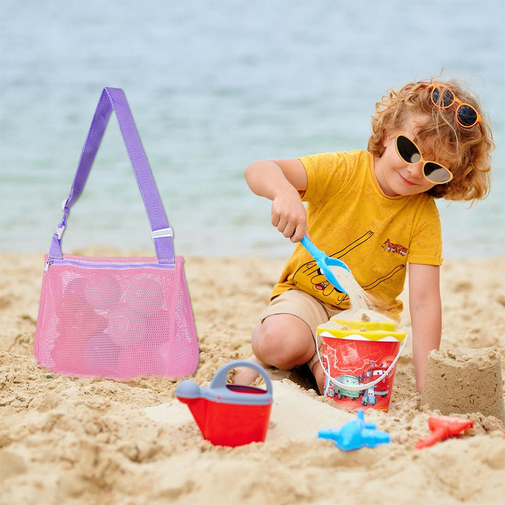 Beach Toy Mesh Bag Shell Collecting Bag for Kids Pink
