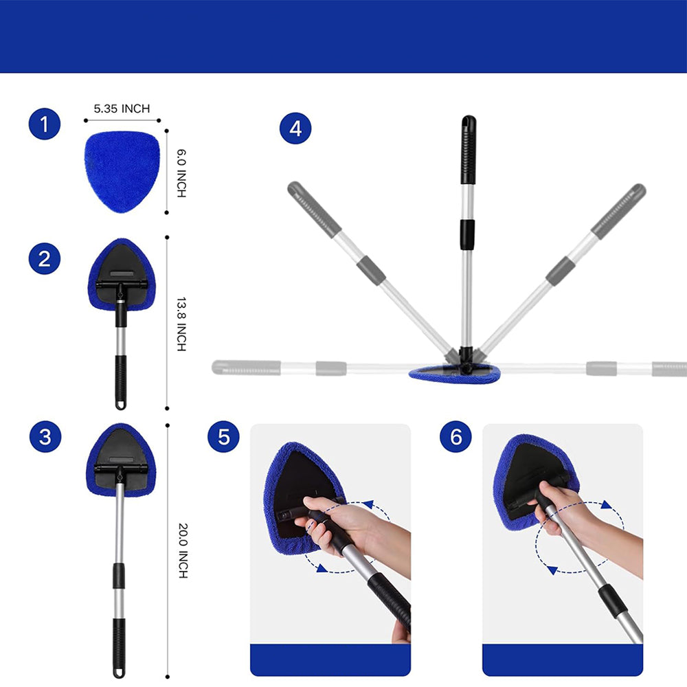 11Pcs Car Windshield Cleaning Tool Kit Telescopic Pole with Washable Pads