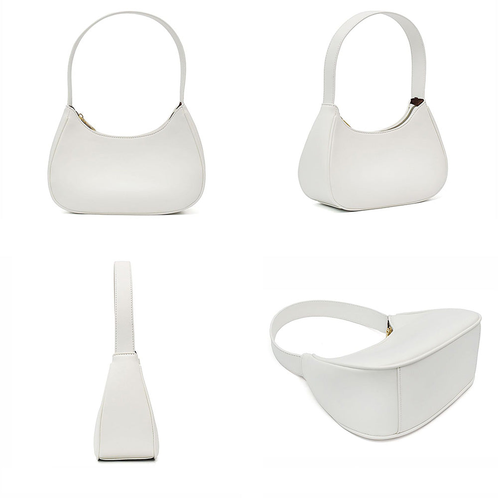 Women Shoulder Bag Elegant Feminine Mini Handbags with Zipper Closure White