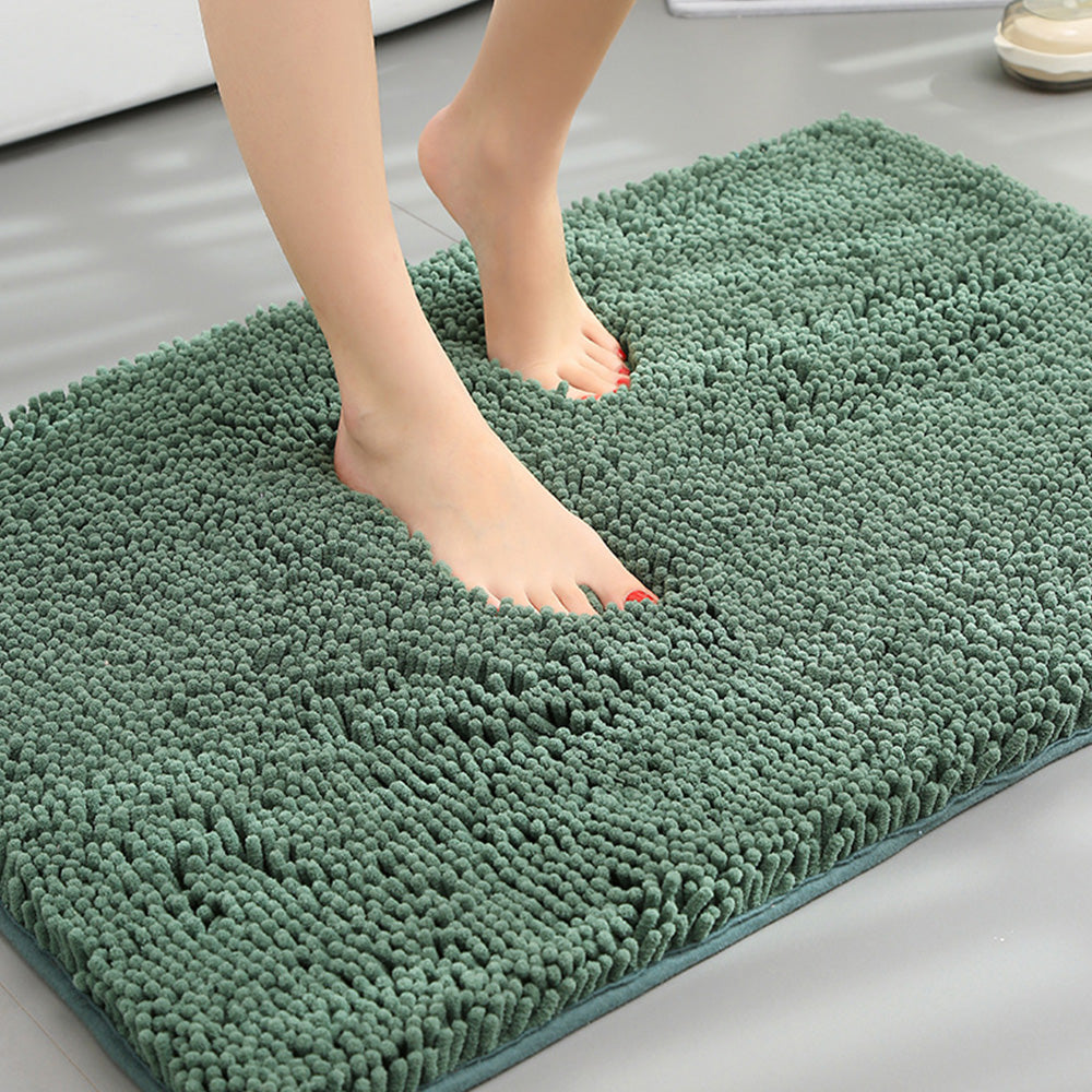 Soft Absorbent Chenille Bath Rug Quick Dry Bath Mat for Bathroom Floor Home Decor Green