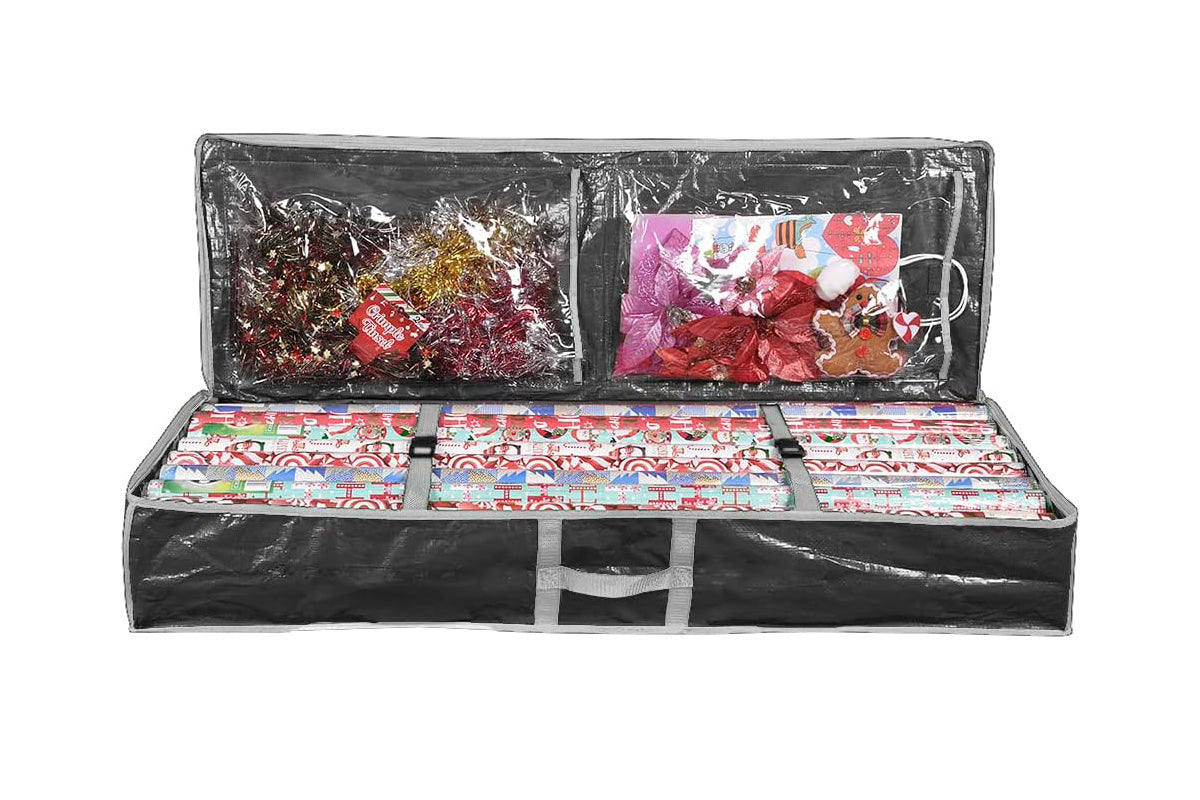 Wrapping Paper Storage Container Gift Wrap Organizer for Ribbon Accessories -Black