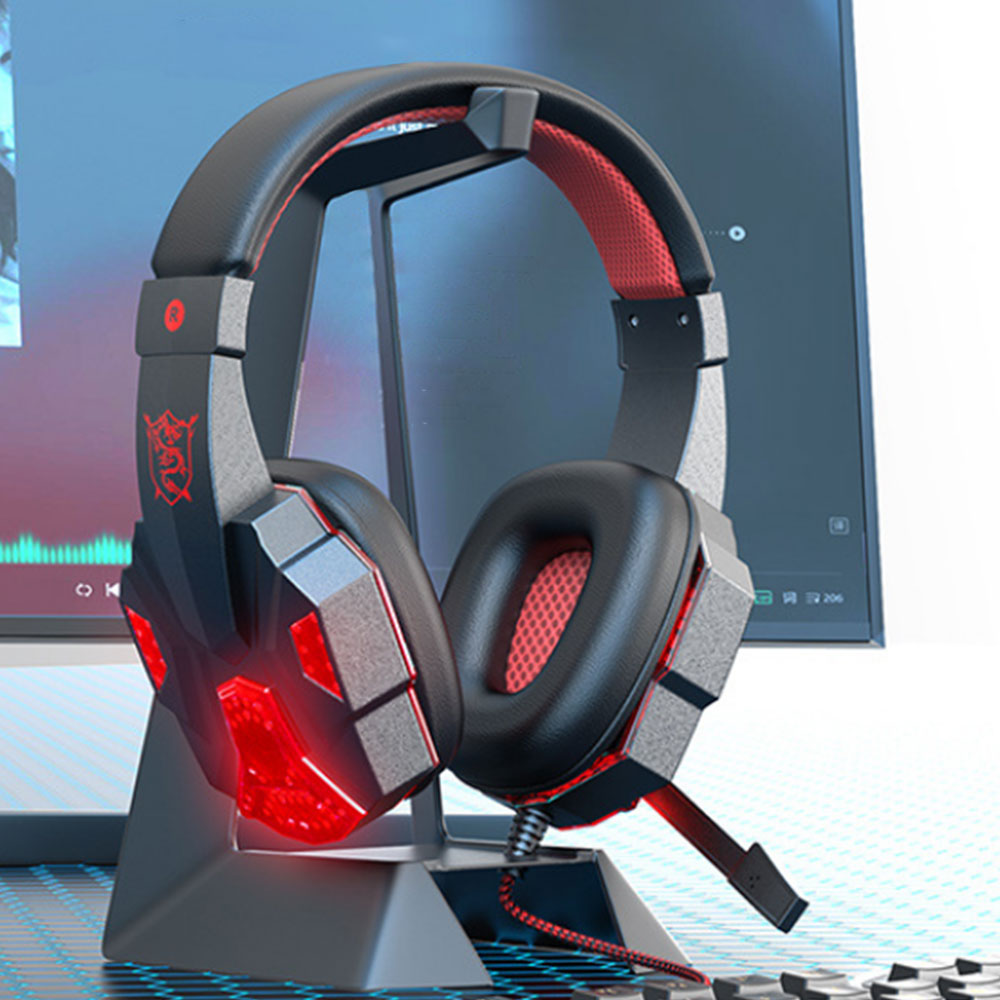 3.5mm Wired Gaming Headset with Mic LED Light Gaming Headphones for Laptop Computer Cellphone Red