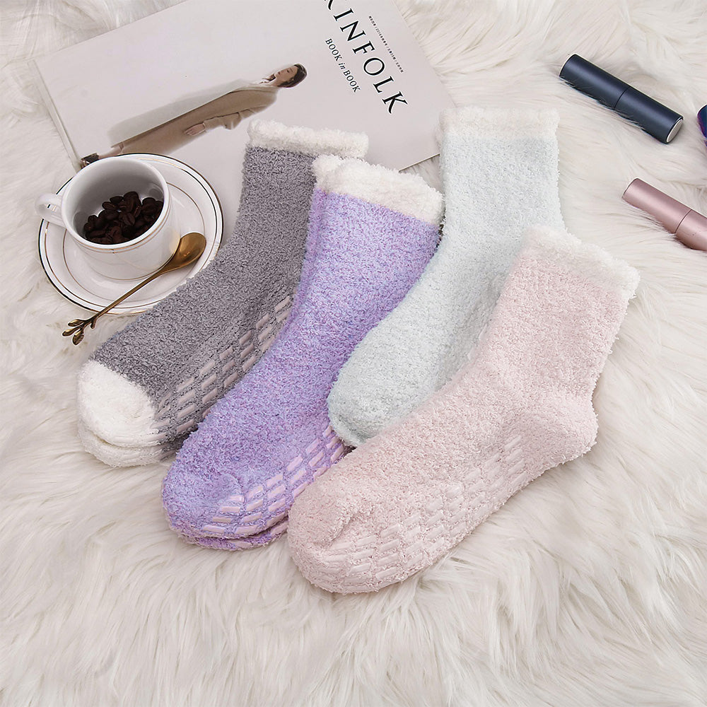 4 Pairs of Anti-Slip Winter Warm Socks with Grips for Women