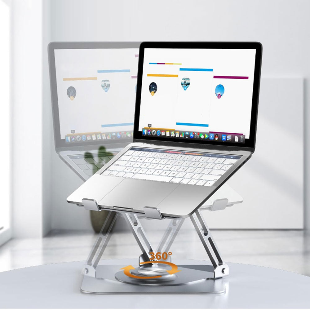 Adjustable Laptop Desktop Stand with 360-Degree Rotating Base Ergonomic Laptop Riser for 10-17in Laptops White
