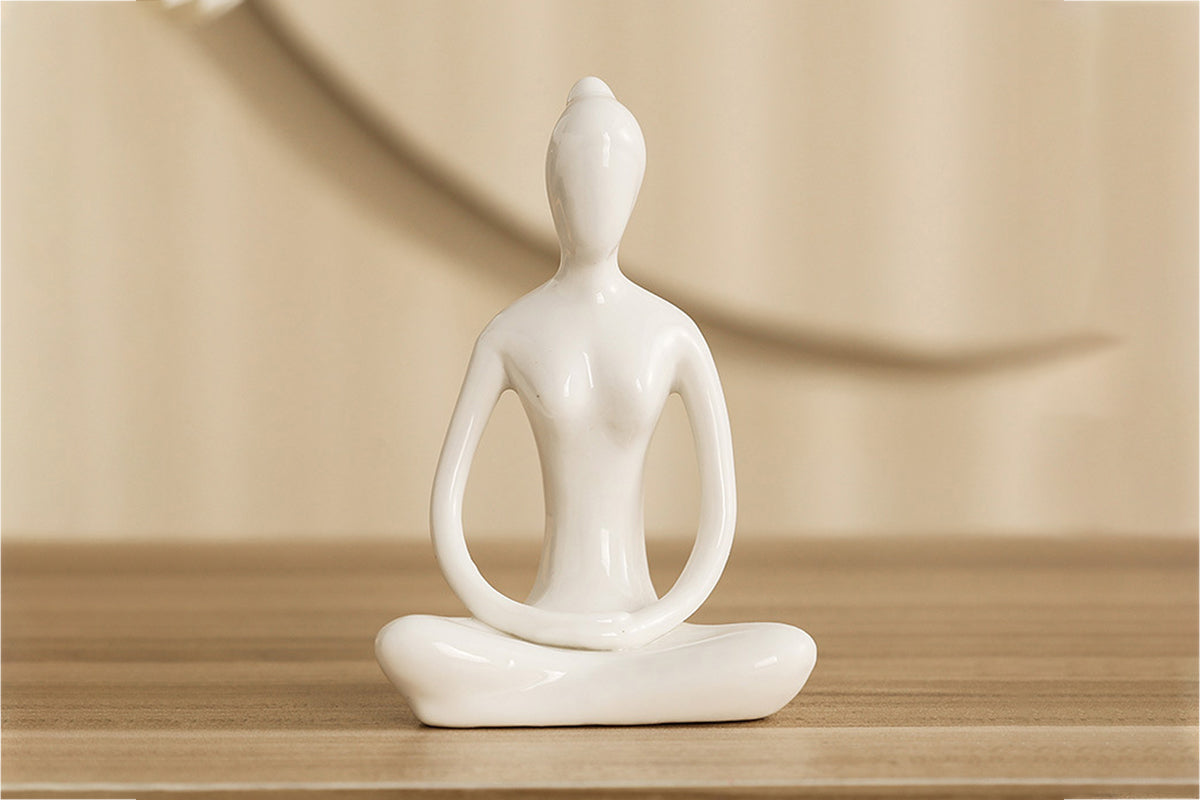 White Yoga Pose Statue Ceramic Desktop Decoration Sculpture Art Figurine for Home Decor-Contemplative
