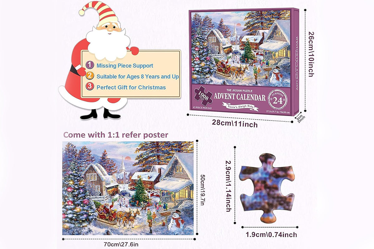Christmas Advent Calendar 1008 Pieces Jigsaw Puzzles 24 Box Christmas Puzzle Countdown Calendar Funny Christmas Game Gift