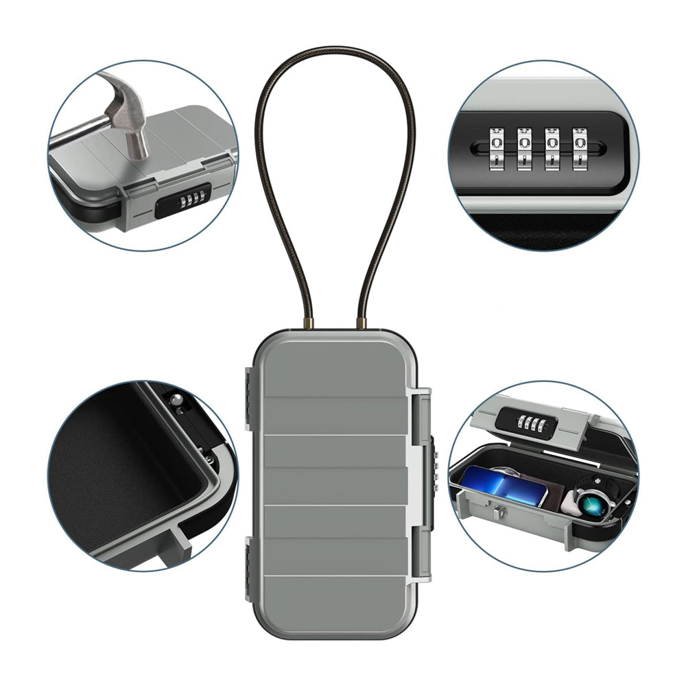 Portable Safe Box Combination Code Security Case LockBox with Removable Chain Gray