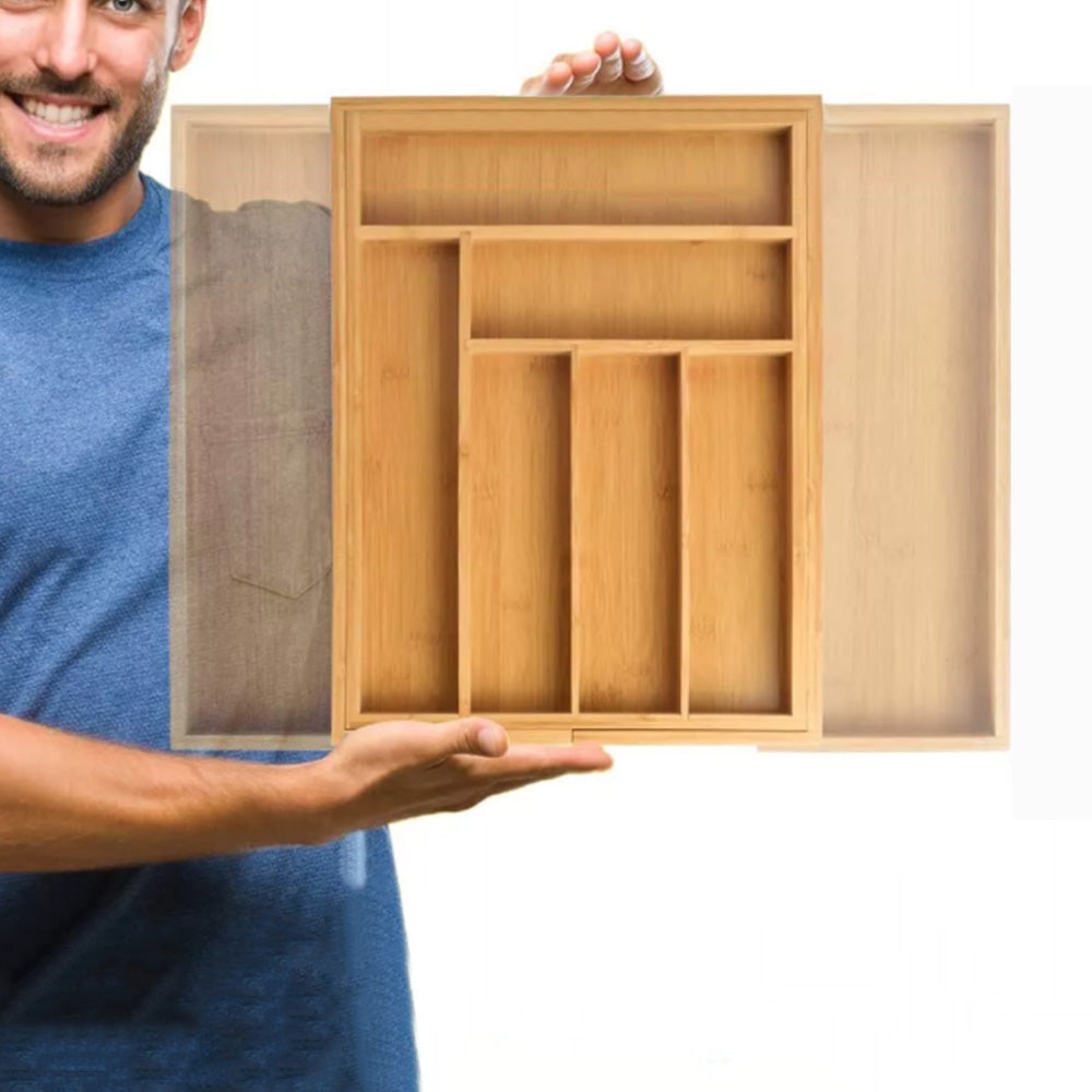 Expandable Drawer Organizer for Cutlery and Utensils Adjustable Bamboo Flatware Tray Kitchen Tool