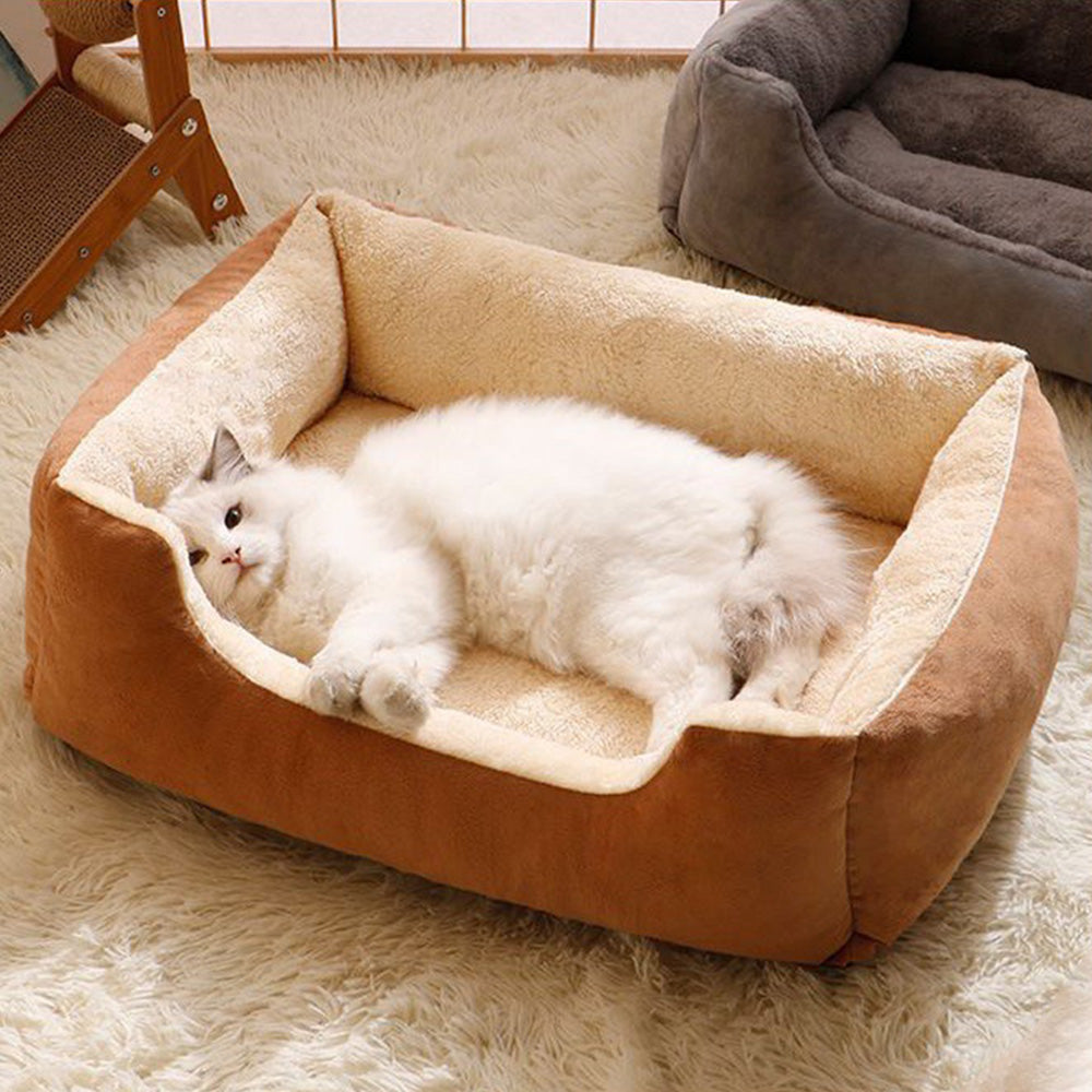 Rectangle Pet Bed for Dogs Cats Beds Warming Soft Calming Sleeping Puppy Bed Coffee