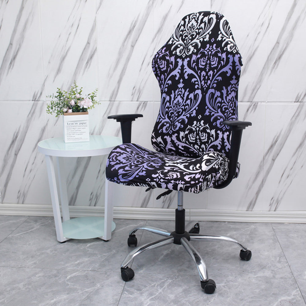 Printed Ergonomic Office Computer Game Chair Slipcovers Stretchy Seat Chair Covers -Purple