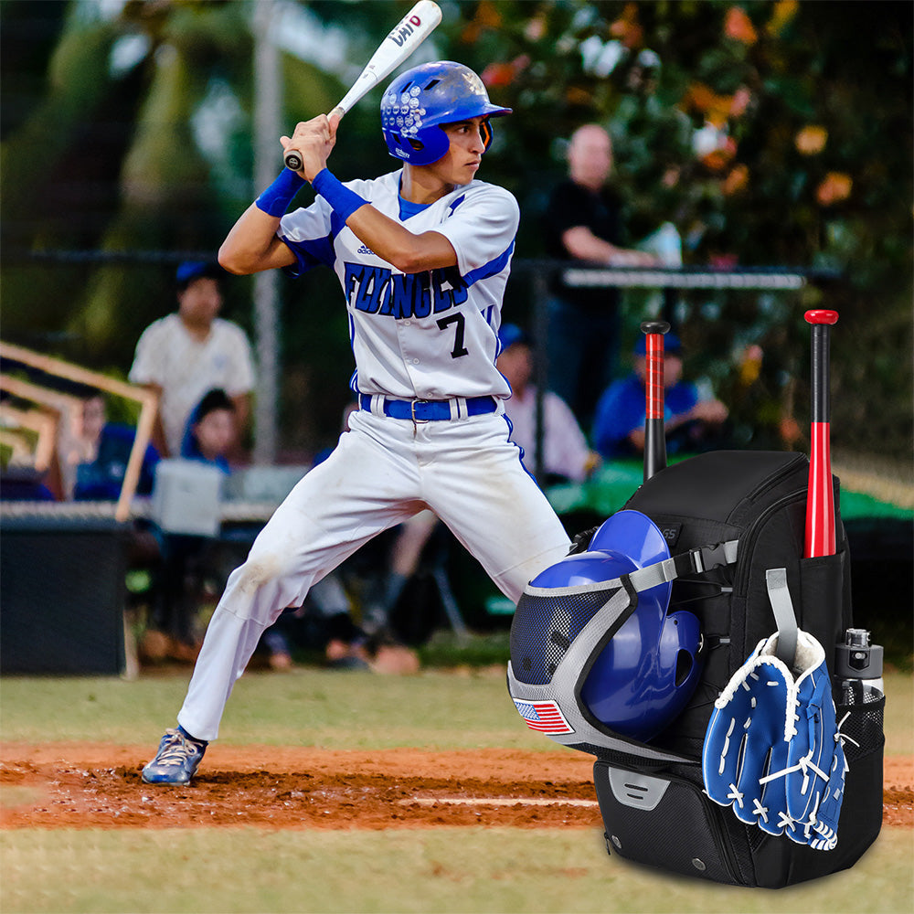 Large Capacity Baseball Bag Softball Bat Bag with Shoe Compartment Black