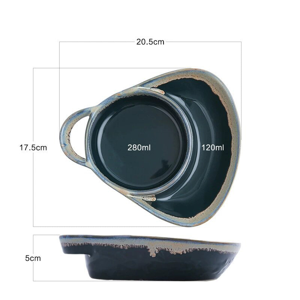 Vintage Breakfast Divided Pan Dual Compartment Ceramic Baking Pan - Navy