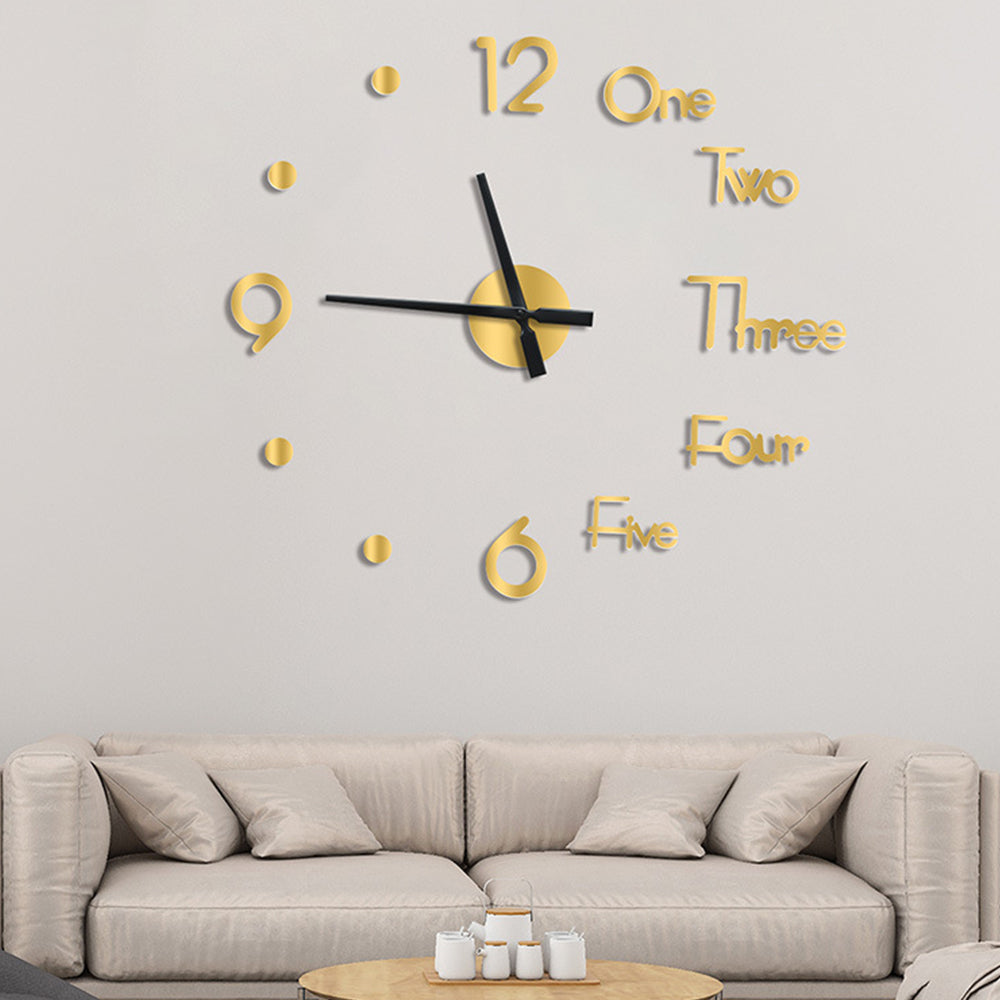 3D Wall Clock Acrylic Modern Mirror Surface DIY Clock Home Office Decor Gold