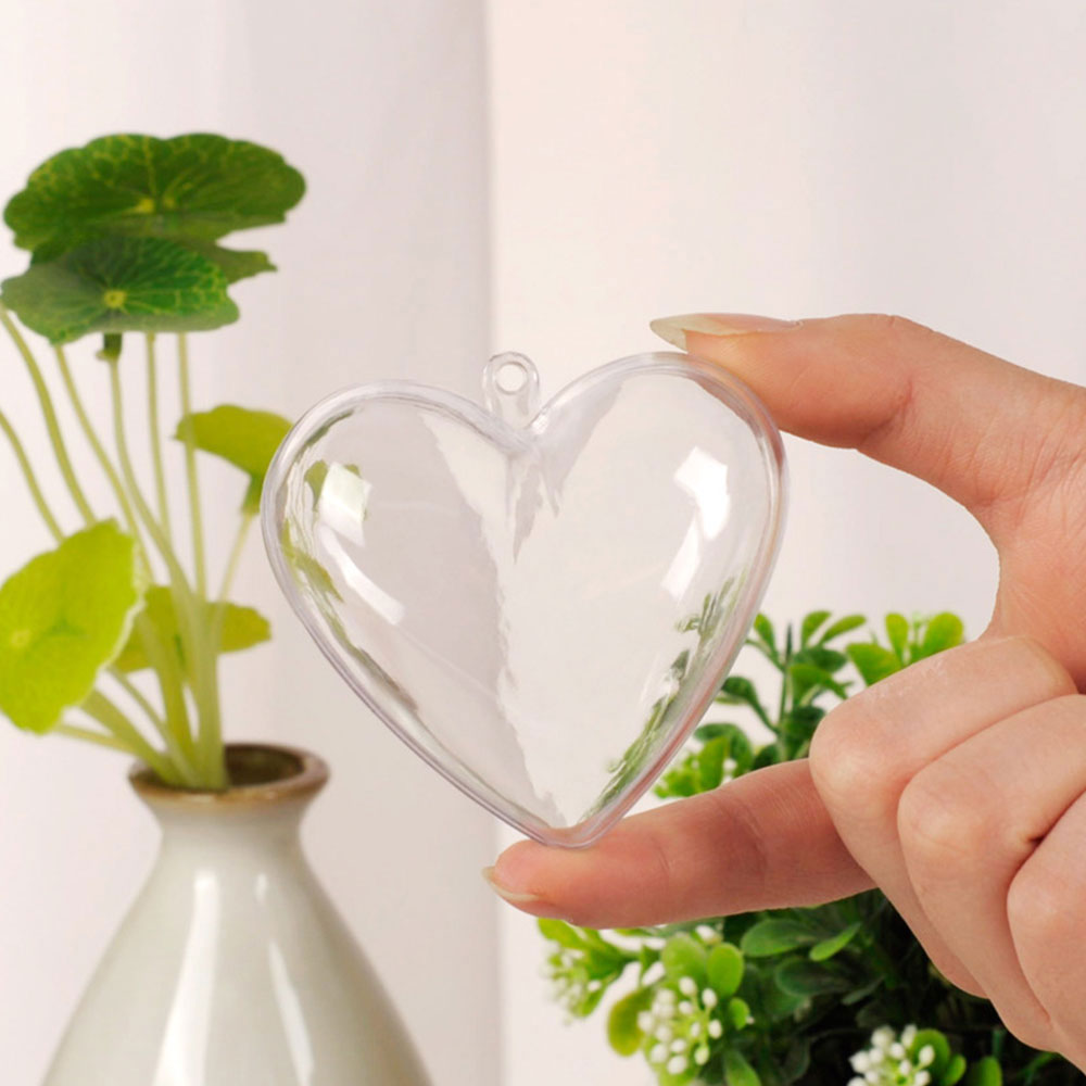 10 Pcs Clear Heart-Shaped Christmas Plastic Baubles DIY Xmas Tree Fillable Decor Ornaments