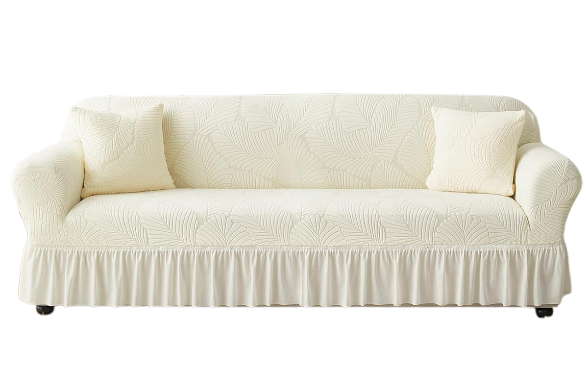 Sofa Cover with Skirt Stretch Sofa Slipcover Non-Slip Soft Couch Cover -Beige