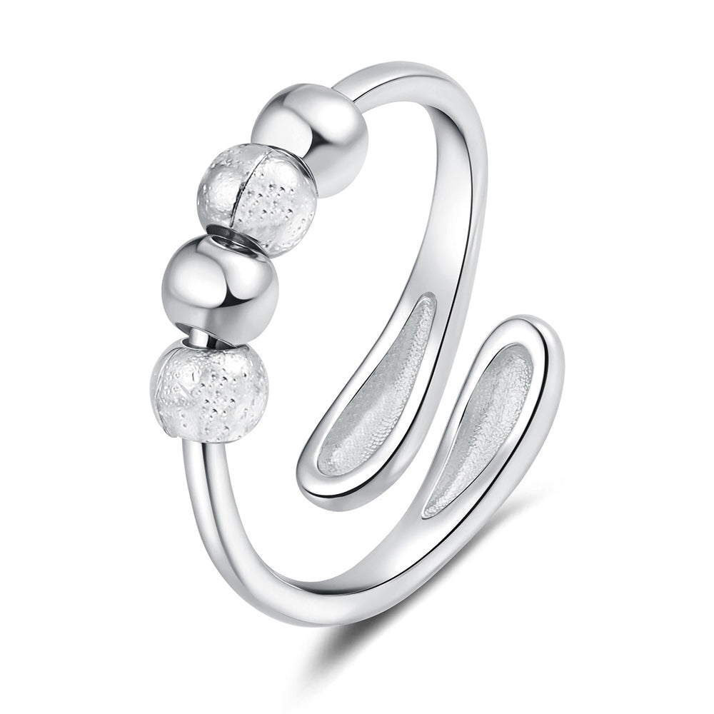 2Pcs Opening Fidget Spinner Rings for Women Adjustable Stress Spinning Rings Silver