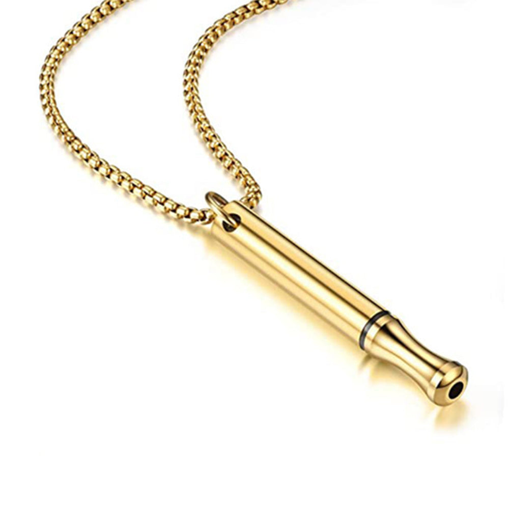 2Pcs Mindfulness Breathing Necklace Stainless Steel Breathe Pendant Meditation Tool Golden