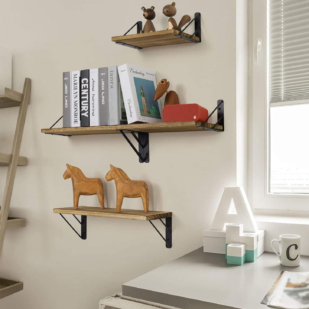 Set of 3Pcs Wall Mounted Wood Floating Shelves Storage Display Racks Wood