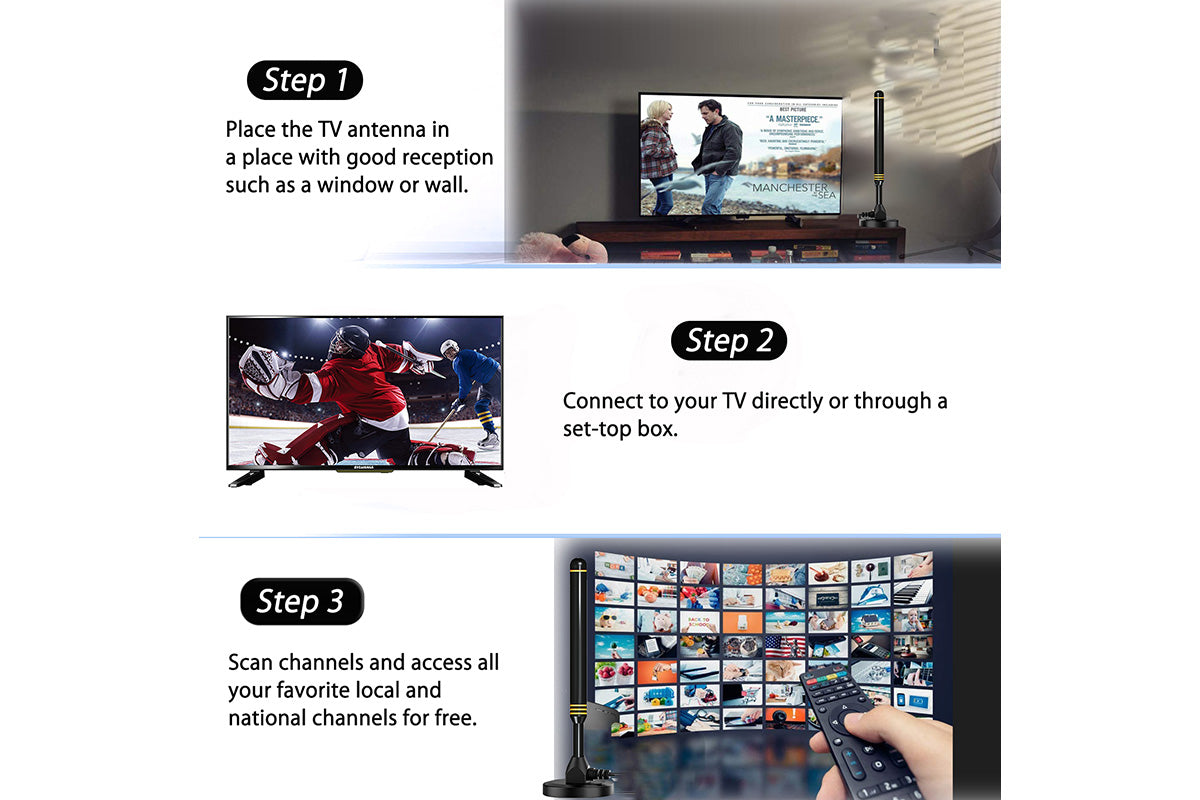 2Pcs Digital TV Antenna Long Range HD TV Antenna HDTV Amplifier Signal Booster