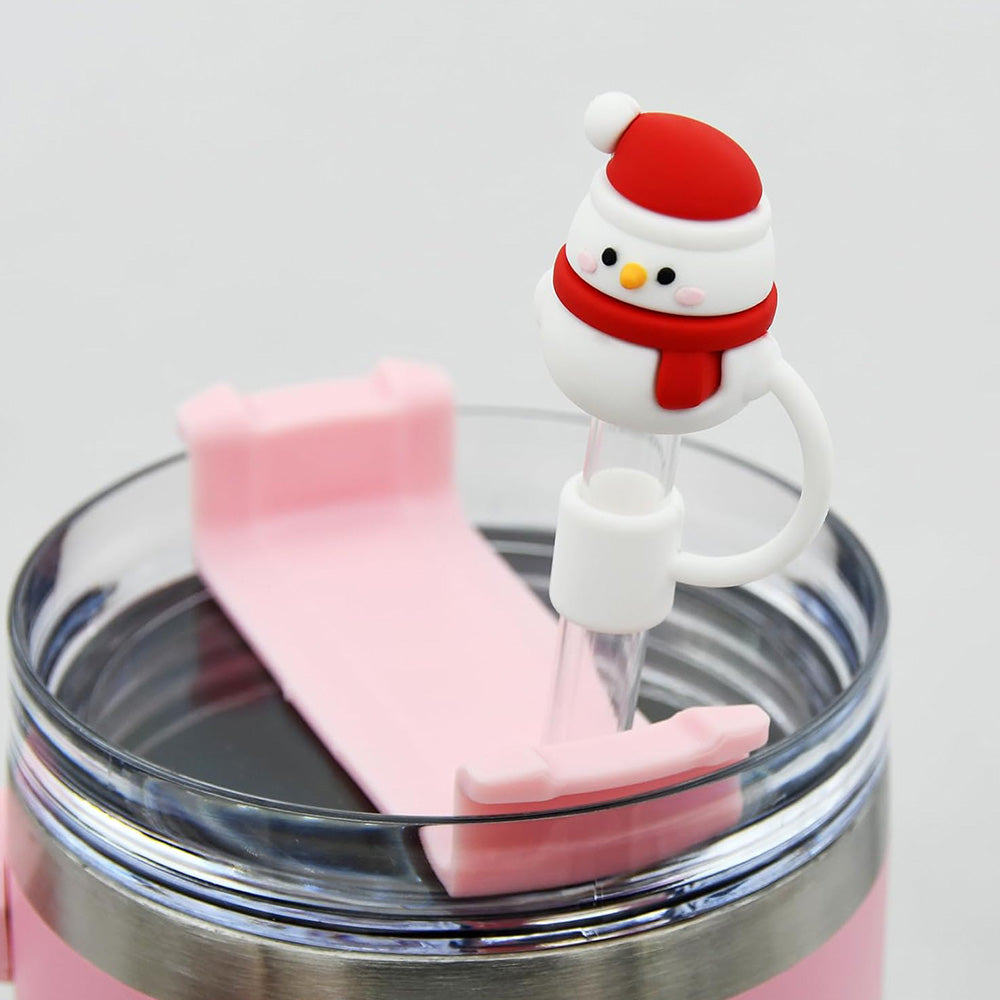 6Pcs 10mm Christmas Straw Cover Cap for Stanley Cup Straw Topper Reusable Straw Tips Lids Xmas Party Decor