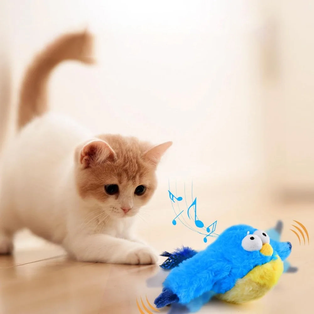 Cat Squeaky Toys Rechargeable Interactive Cat Toy Touch Activated Kitten Plush Pet Toys Blue