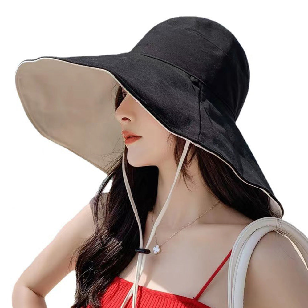 Reversible Bucket Hat Sun Hats with Wide Brim for Outdoor Camping Hiking Black