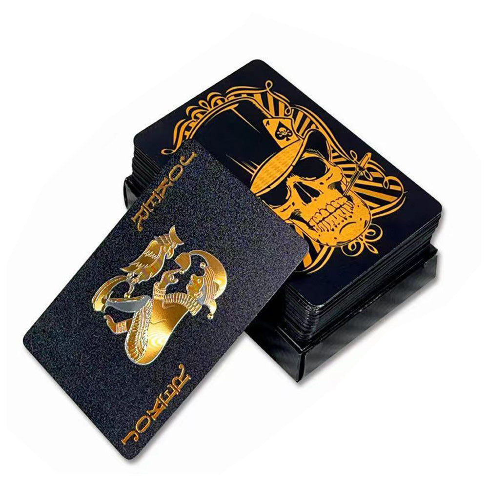 2Pcs Waterproof Playing Cards PVC Plastic Poker Deck Black & Gold Skull Design
