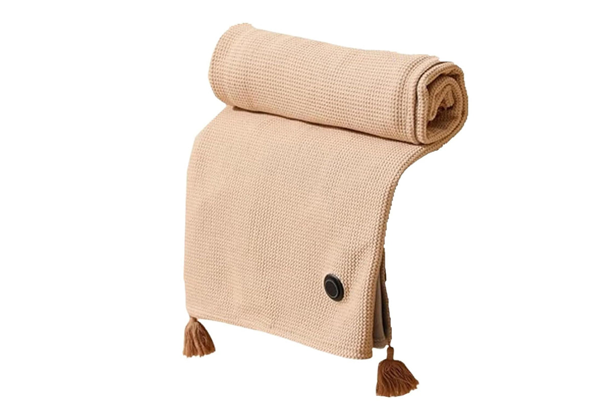 Portable Heated Shawl Wraps with Zipper 15s Fast Heating USB Heated Blanket for Women -Khaki