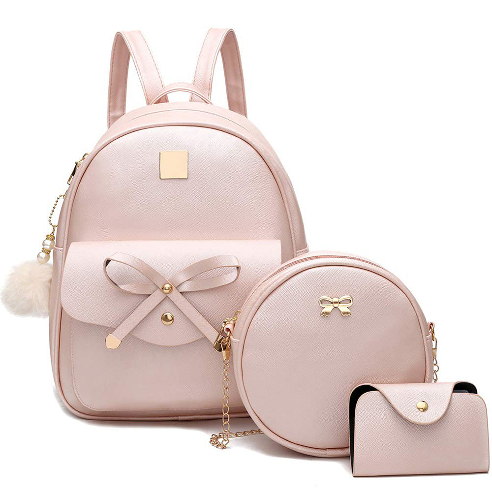 3 Pcs Set PU Bags Backpack Purse Sling Bag for Women Pink